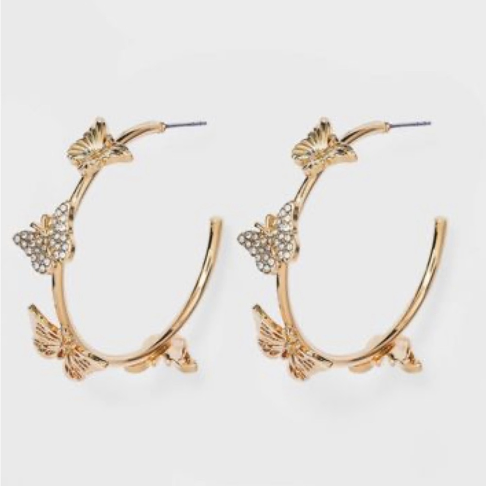 ✨2/15$✨ SUGARFIX by BaubleBar Crystal Wings Butterfly Hoop Earrings - Gold !